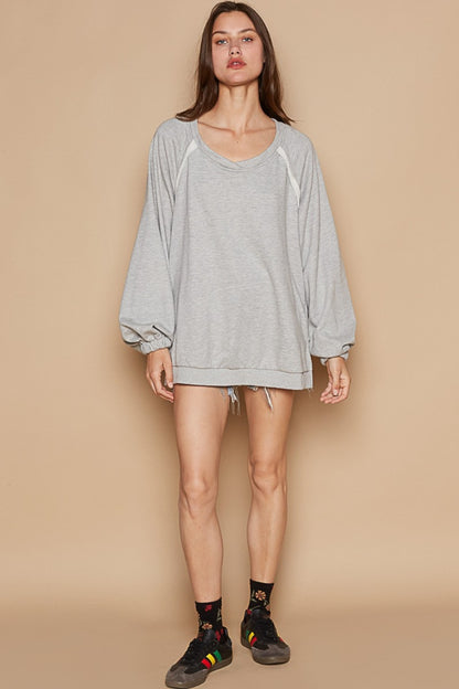 POL Back Cross Strap Detail Balloon Sleeve Sweatshirt