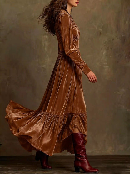 Elegant Velvet V-Neck Long Sleeve Maxi Dress view 2 - Shopiebay