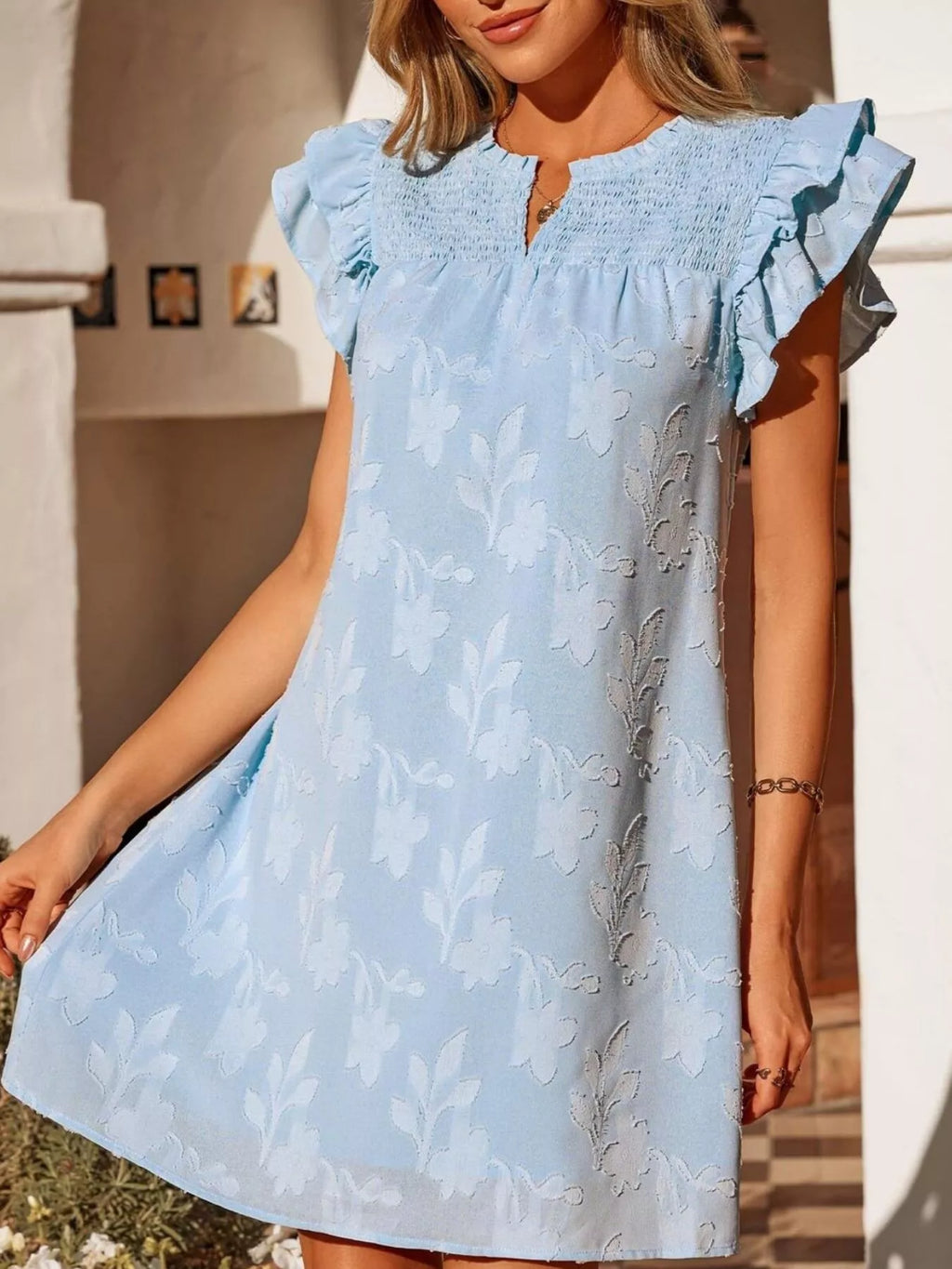 Floral Embossed Ruffle Sleeve Mini Dress - product image 18