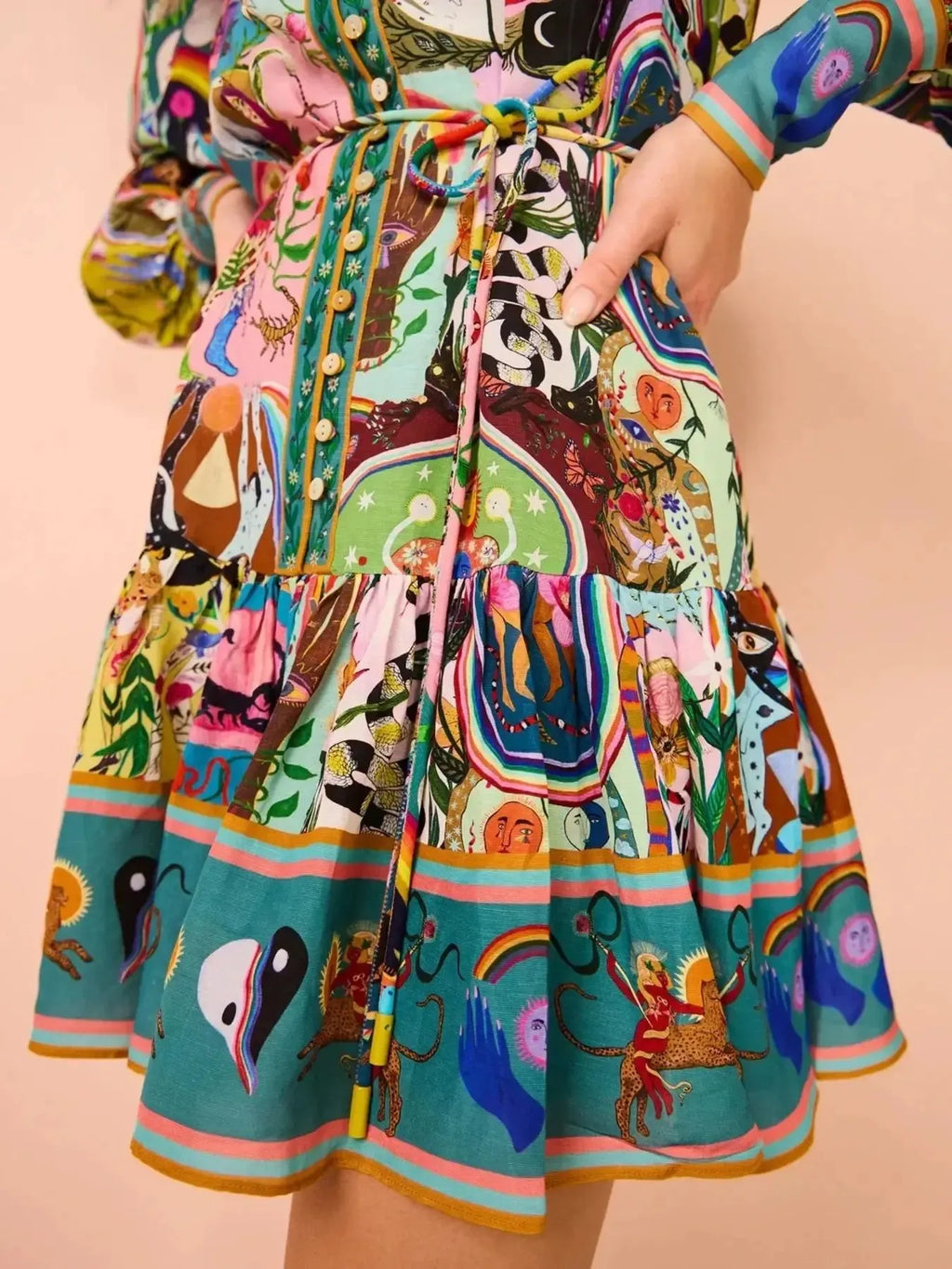 Printed Long Sleeve Mini Dress with Belt - product image 5