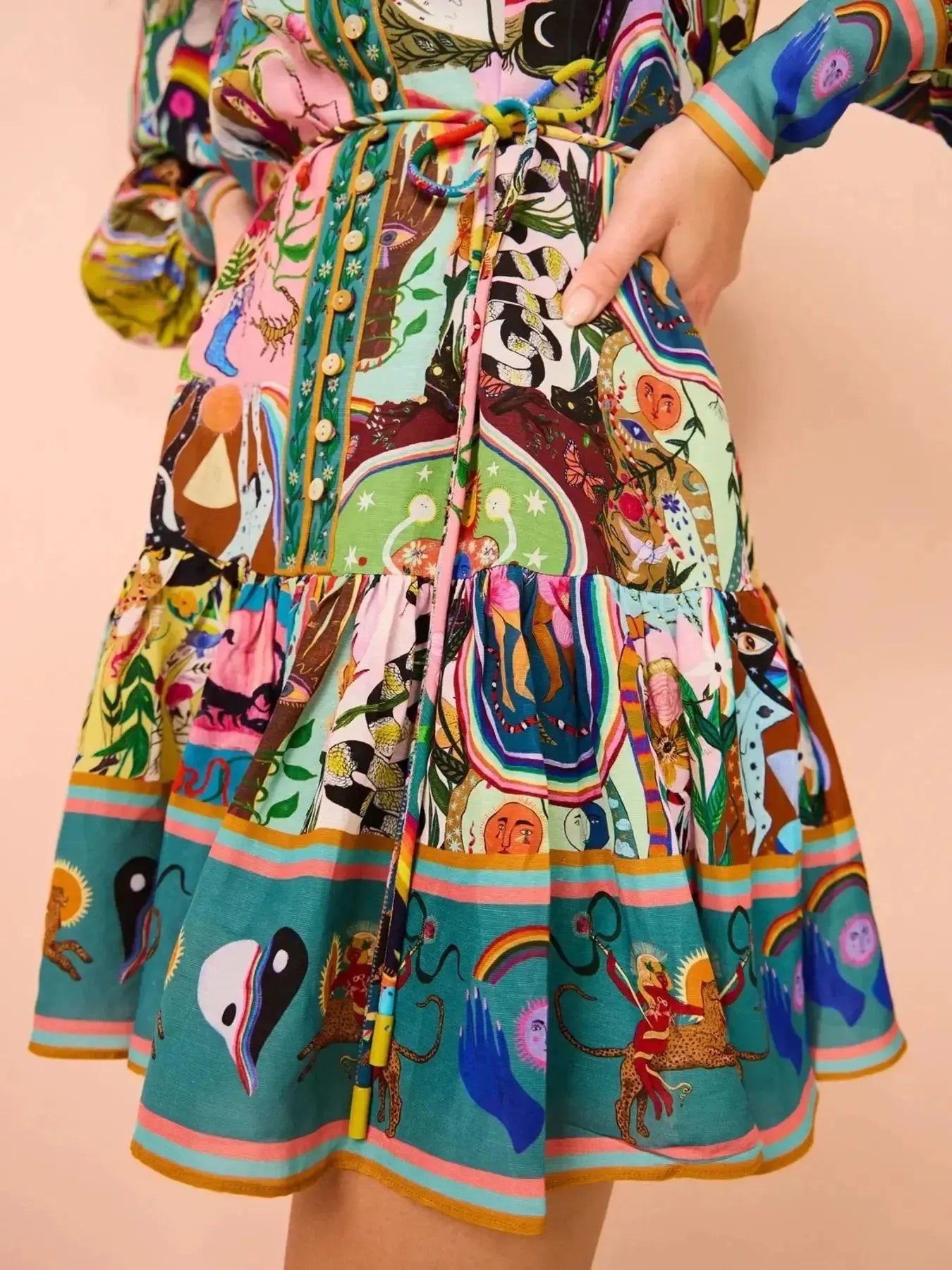 Printed Long Sleeve Mini Dress with Belt - product image 5