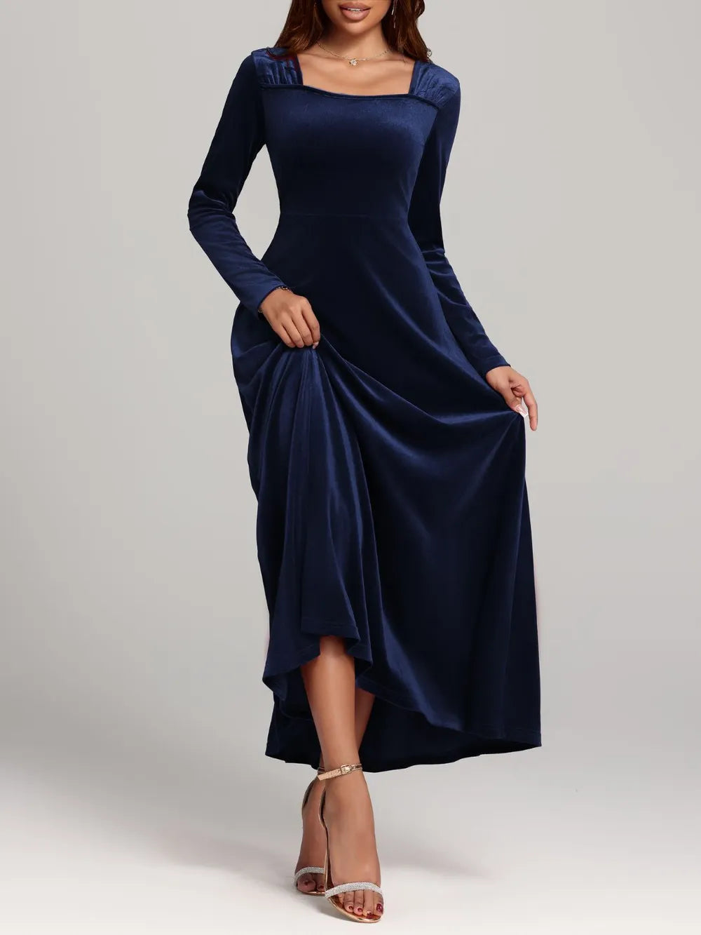 Square Neck Long Sleeve Velvet Dress - product image 9