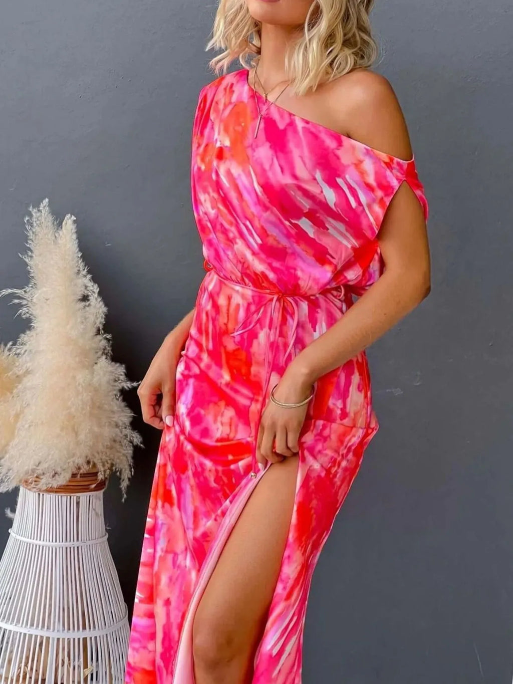 One Shoulder Printed Dress with Slit - product image 18