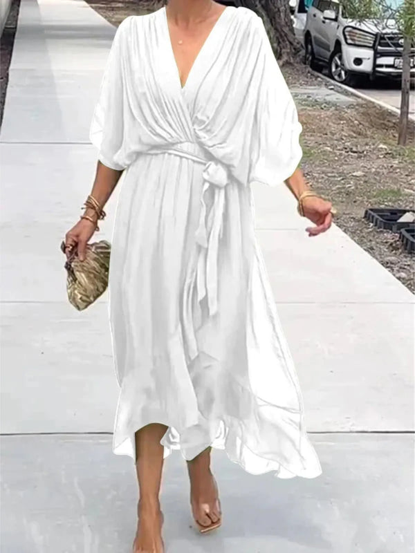 Flowy Tie Front Midi Dress with Flutter Sleeves - product image 19