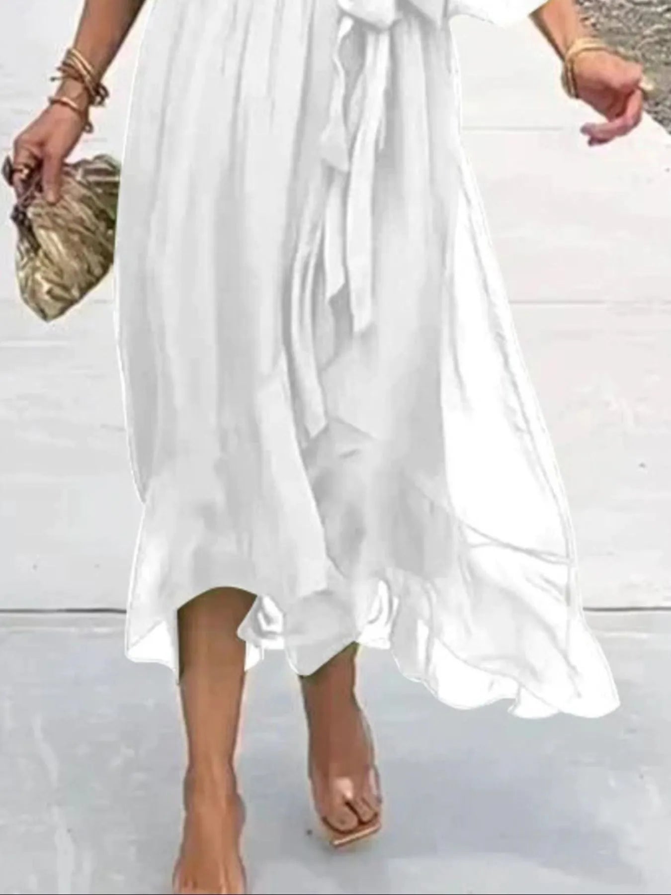 Flowy Tie Front Midi Dress with Flutter Sleeves - product image 20