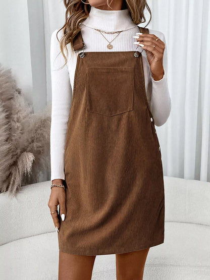 Corduroy Overall Mini Dress with Adjustable Straps - Shopiebay women's boutique