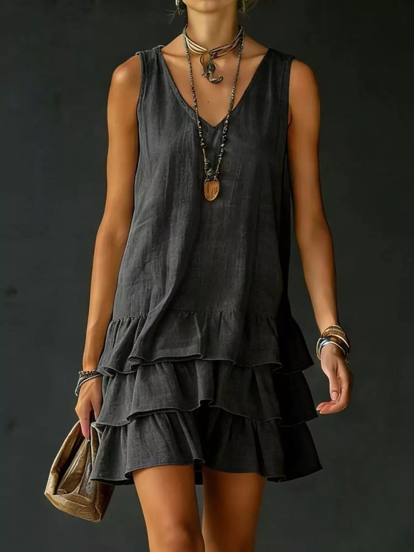 Full Size Ruffled Hem V-Neck Sleeveless Dress Plus Size - product image 7