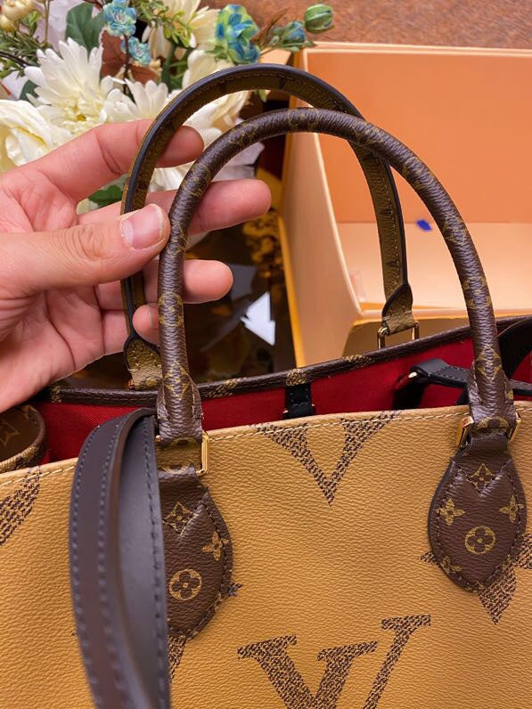 Monogram Structured Tote Bag – Brown & Gold Top Handle Handbag