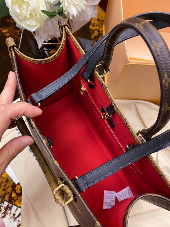 Monogram Structured Tote Bag – Brown & Gold Top Handle Handbag