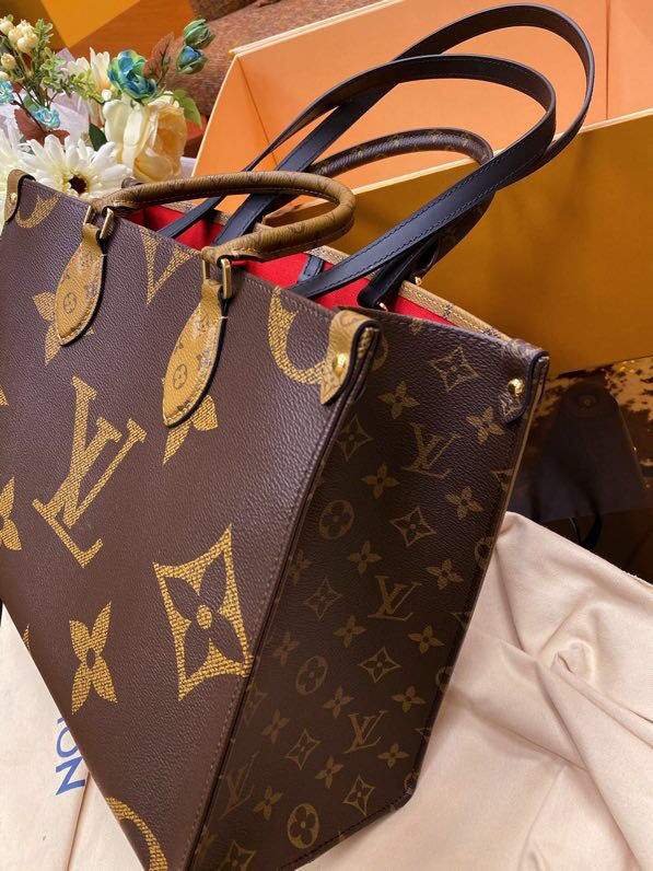 Monogram Structured Tote Bag – Brown & Gold Top Handle Handbag