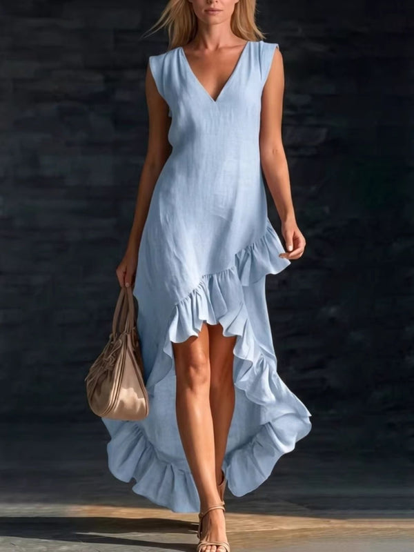 Sleeveless V-Neck Ruffle Hem High-Low Dress - product image 7