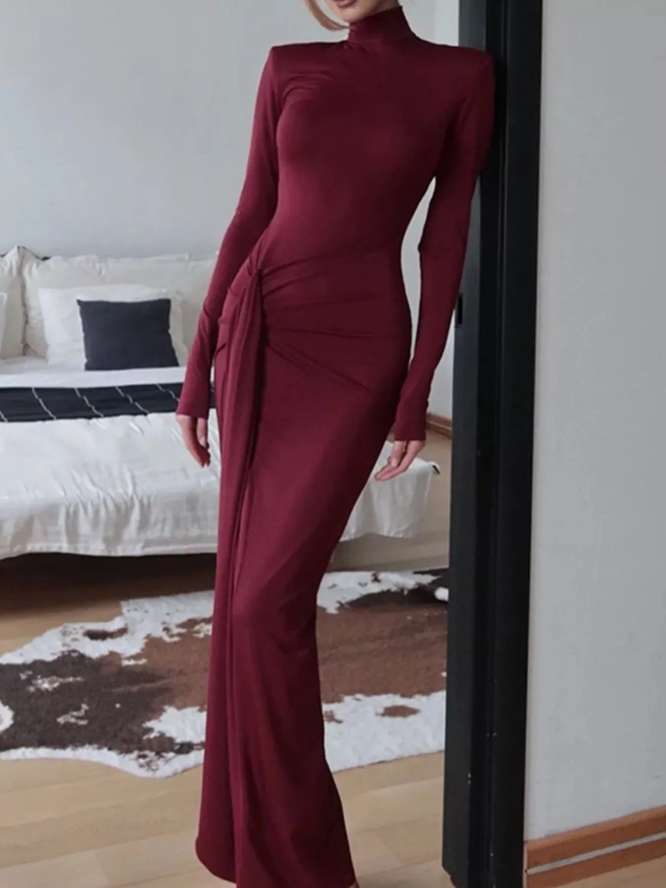 Turtleneck Long Sleeve Slit Maxi Dress - product image 9