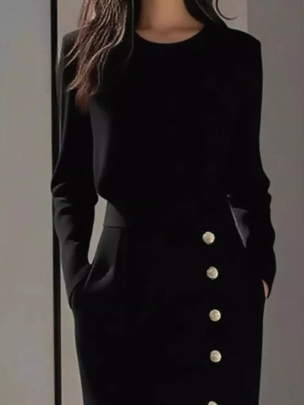 Long Sleeve Button Detail Midi Dress with Side Slit - product image 5