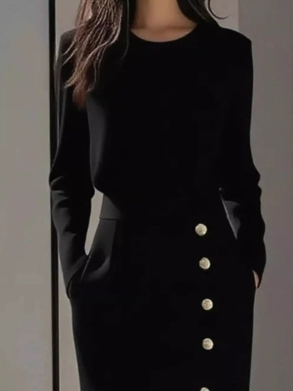 Long Sleeve Button Detail Midi Dress with Side Slit - product image 5