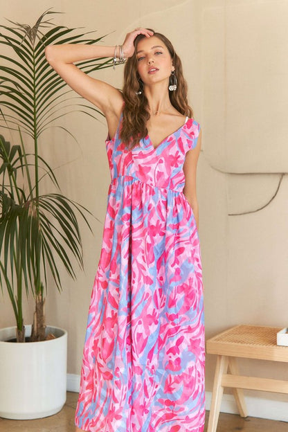 ADORA Abstract Floral V-Neck Maxi Dress