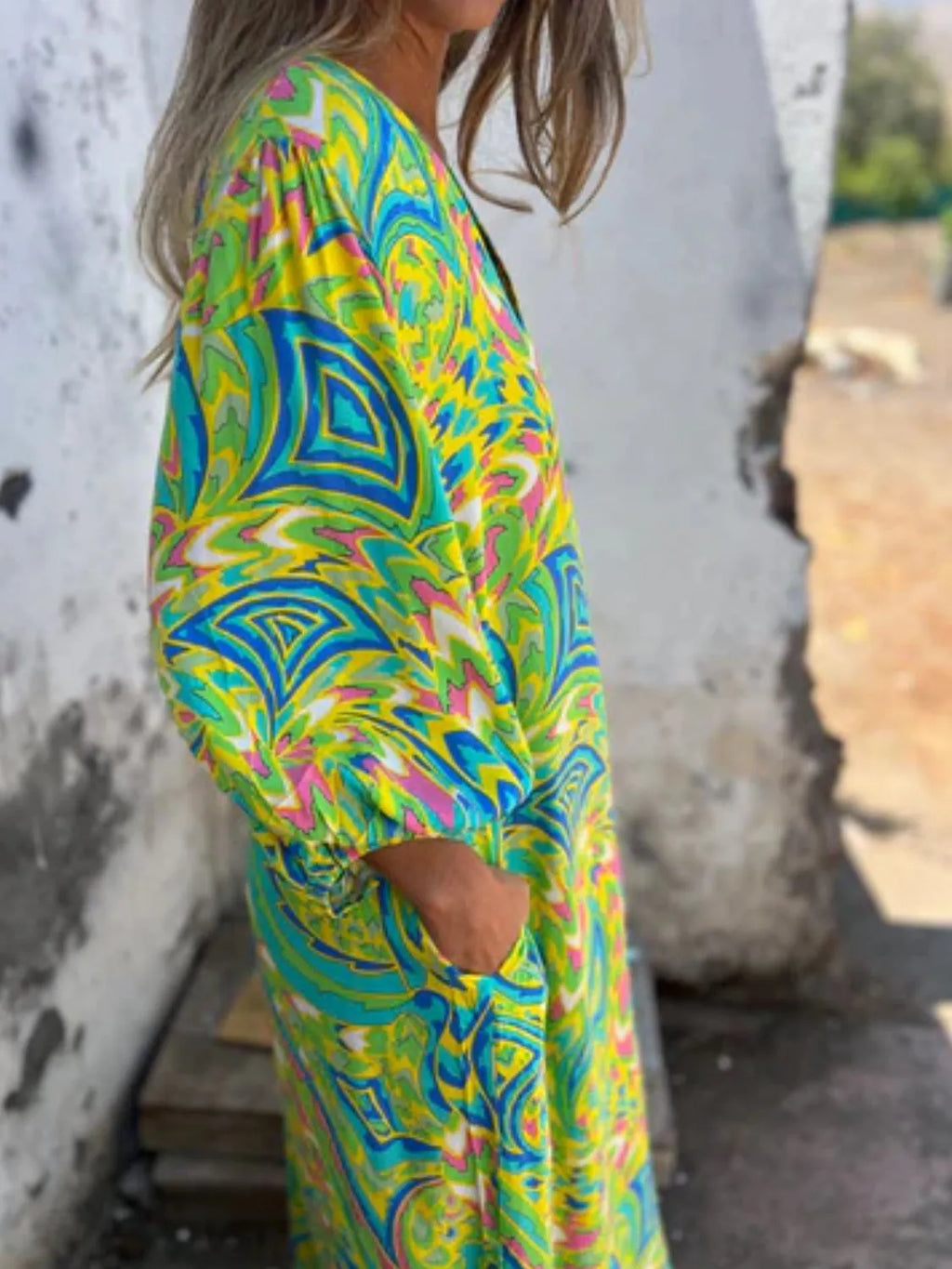 Printed V-Neck Dress with Pockets - product image 10
