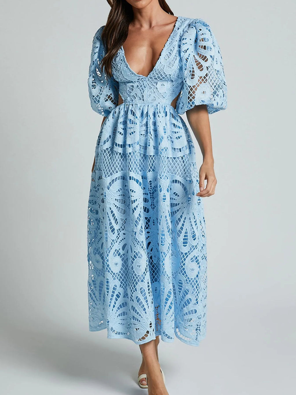 Cutout Back Lace Crochet V-Neck Dress - product image 7