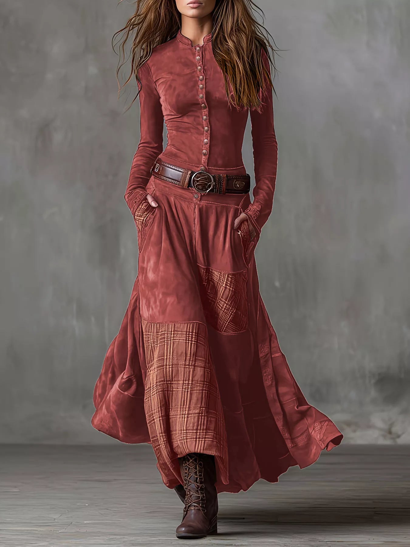 Plaid Button Front Long Sleeve Dress - product image 9