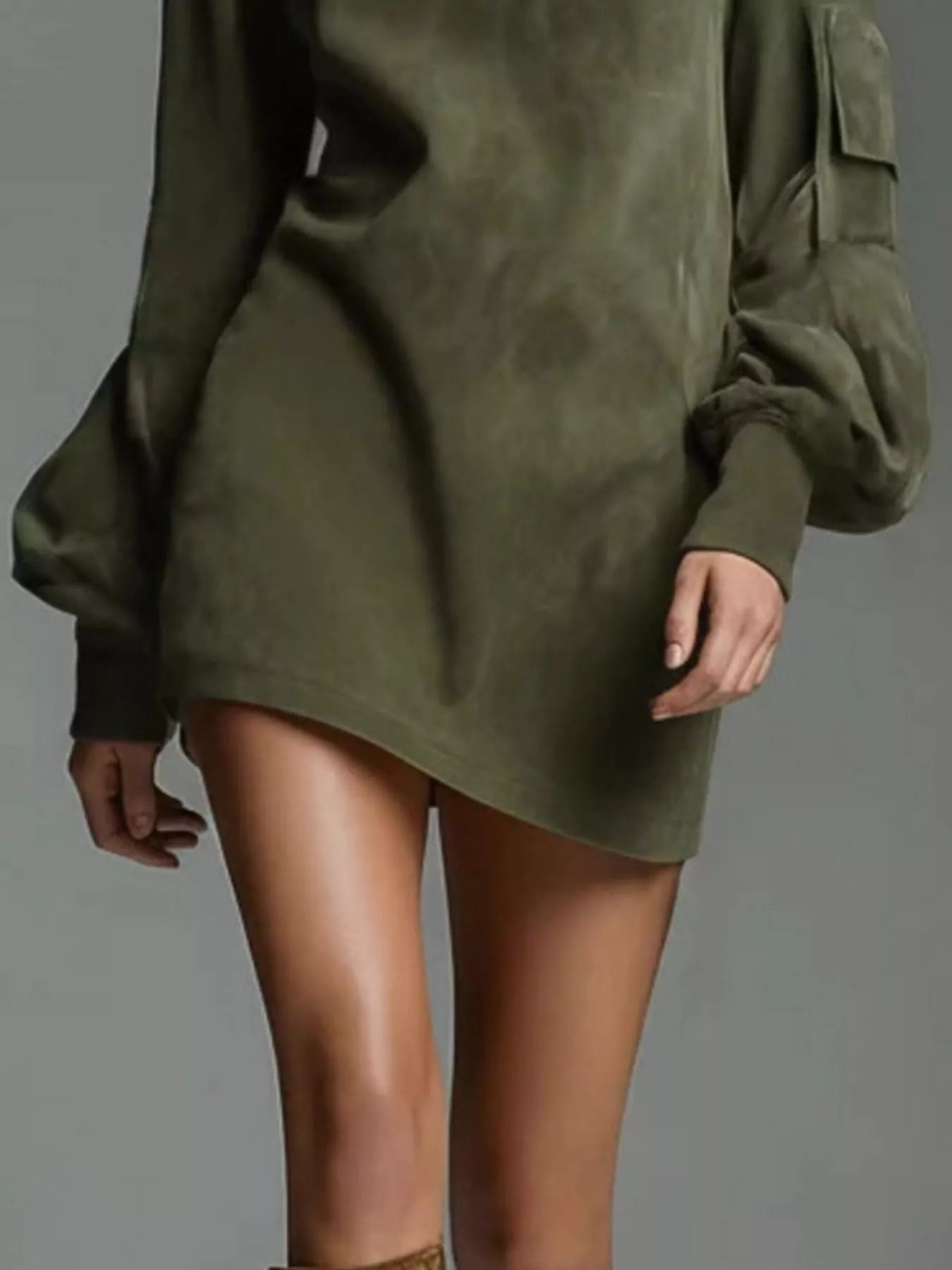 Full Size Suede Turtleneck Lantern Sleeve Mini Dress Plus Size view 8 - Shopiebay