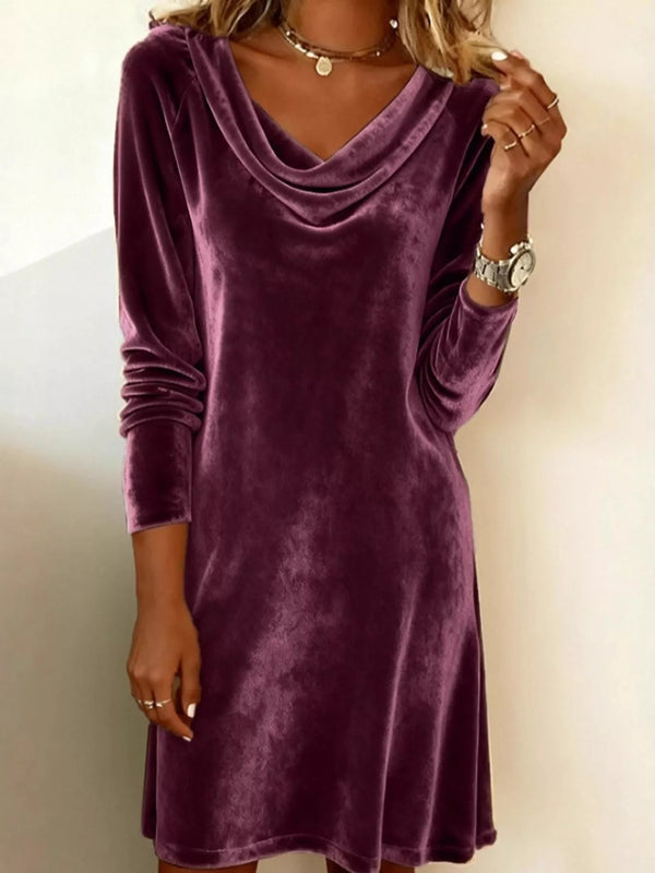 Velvet Cowl Neck Long Sleeve Mini Dress - product image 10