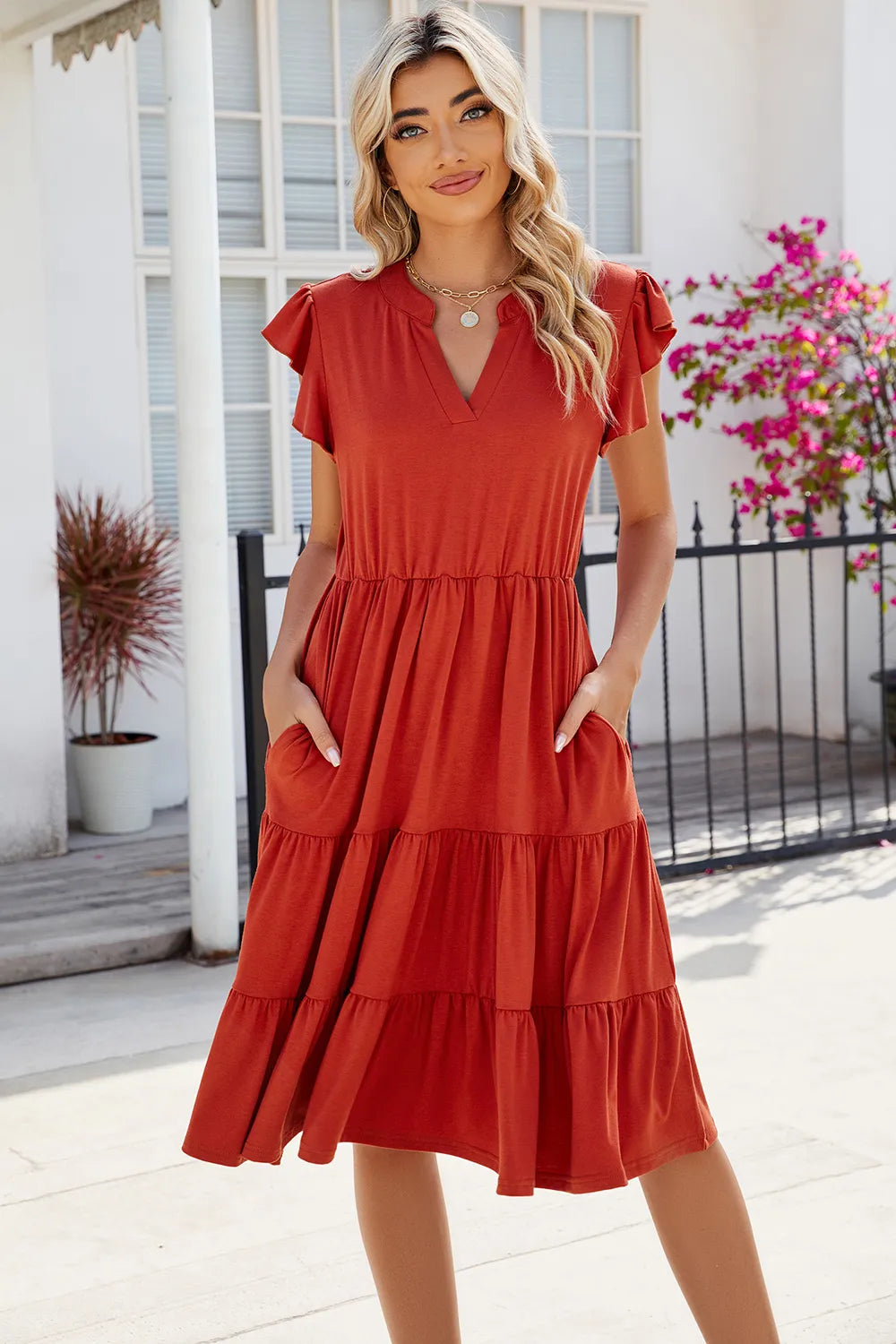 Ruched Notched Cap Sleeve Dress - product image 14