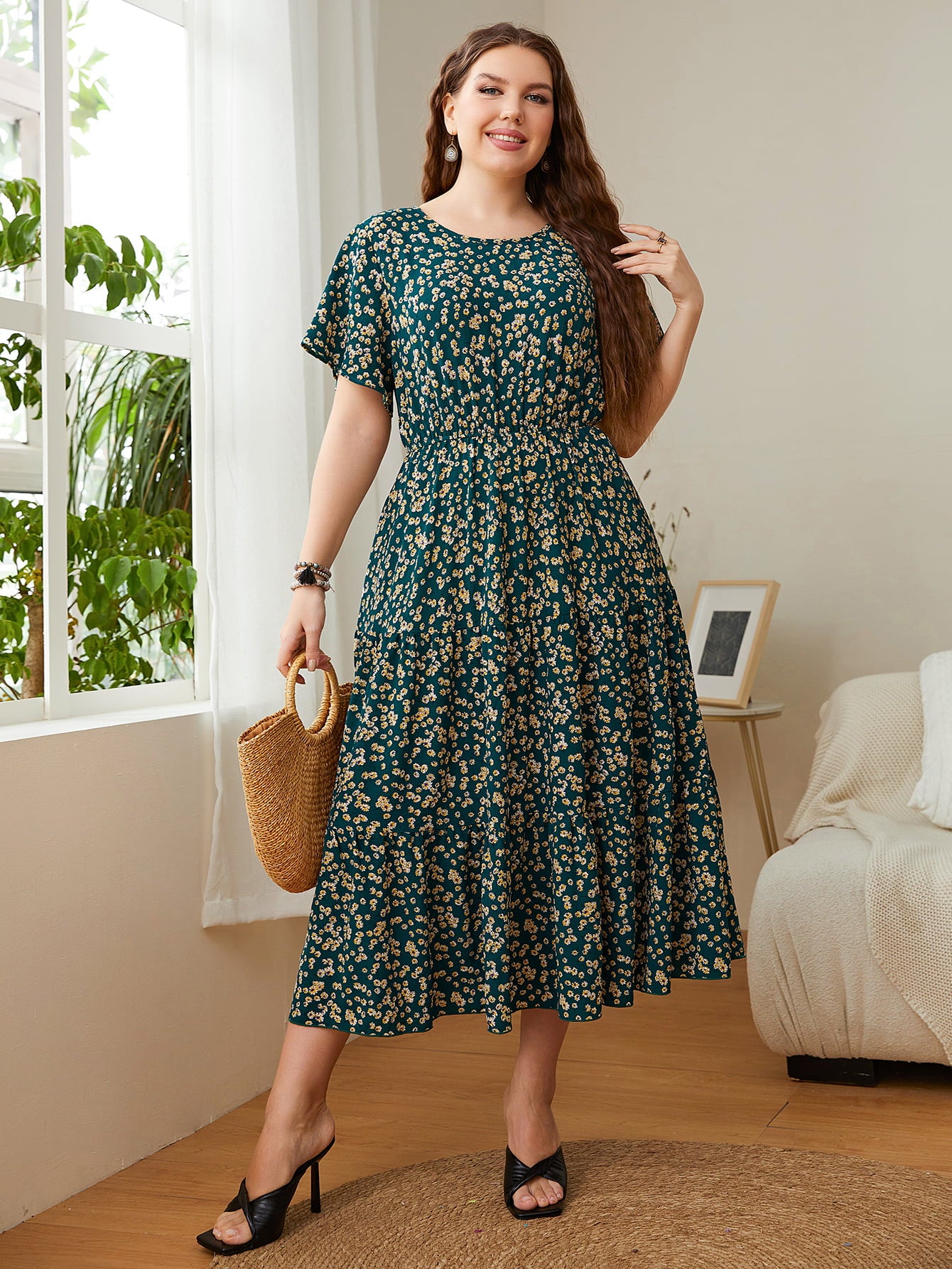 Honey Plus Size Floral Round Neck Short Sleeve Midi Dress - product image 4