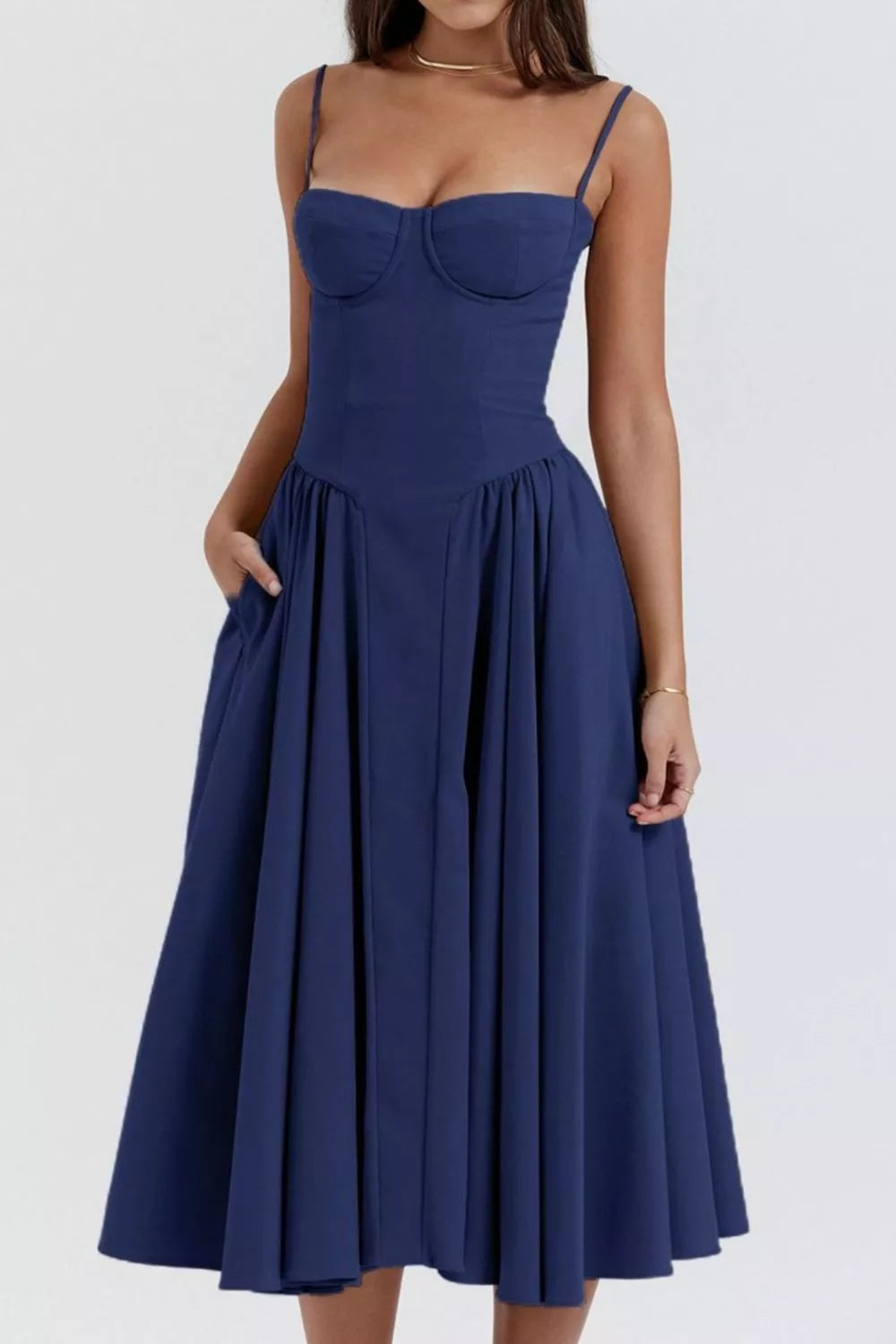 Sweetheart Neck Ruched Midi Dress - Shopiebay women's boutique