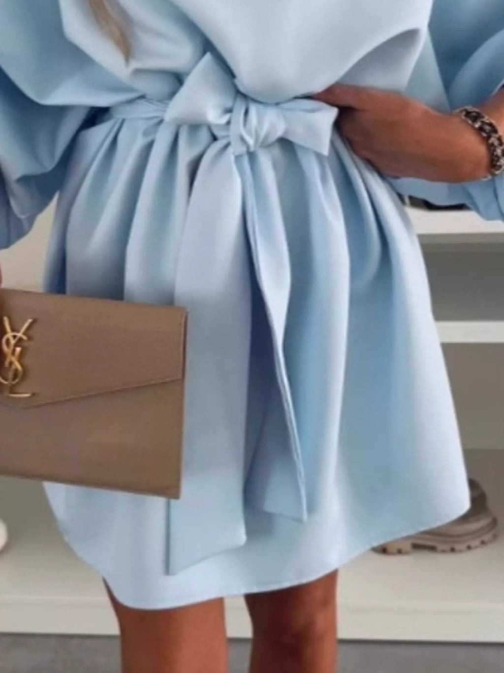 Batwing Sleeve Tie Waist Mini Dress - product image 3