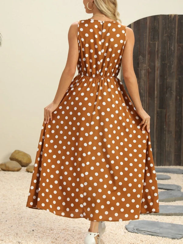 Polka Dot Round Neck Sleeveless Midi Dress - product image 7