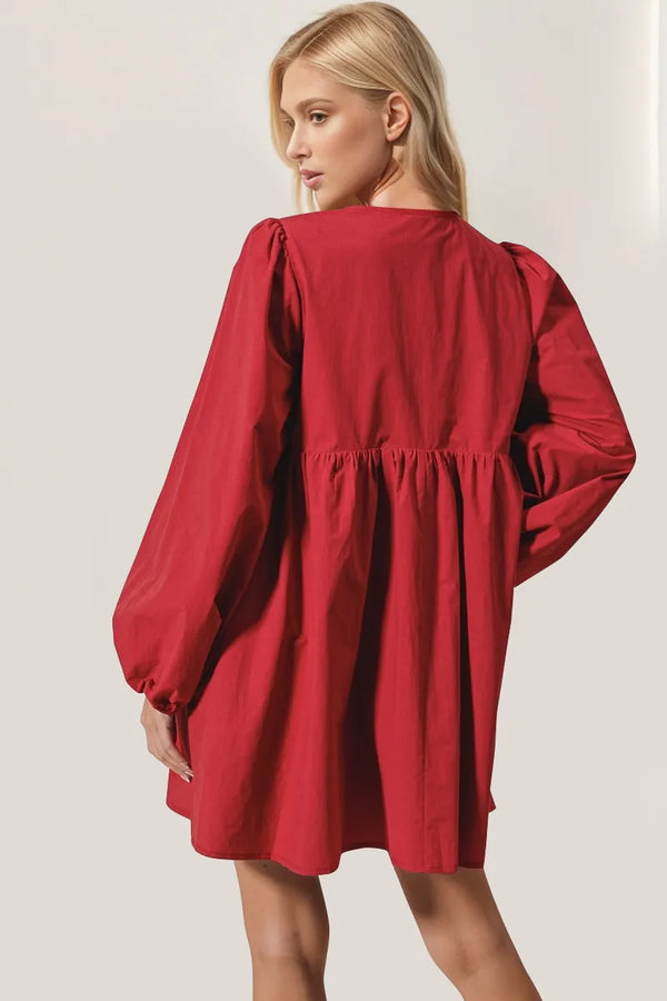 Double Take Christmas Front Tied Long Sleeve Mini Dress - product image 2