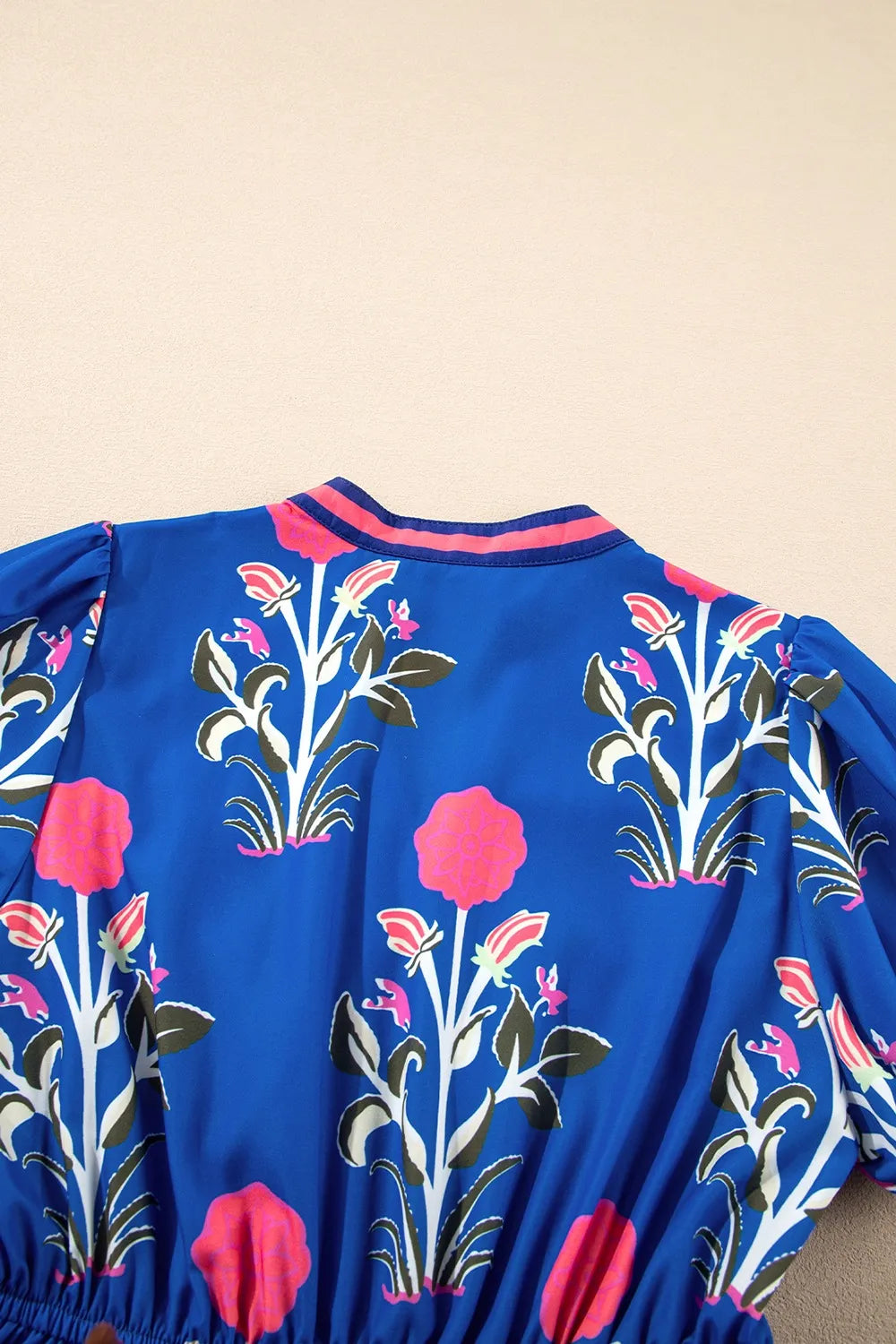 Floral Puff Short Sleeve Notched High Waist Dress - product image 7