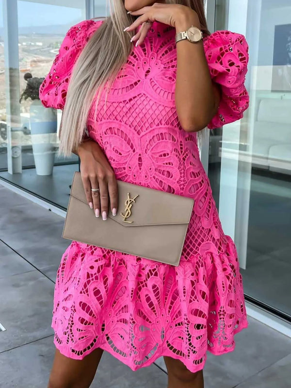 Lace Mock Neck Puff Sleeve Dress - product image 7