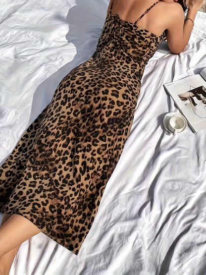 Leopard Spaghetti Strap Midi Dress view 2 - Shopiebay