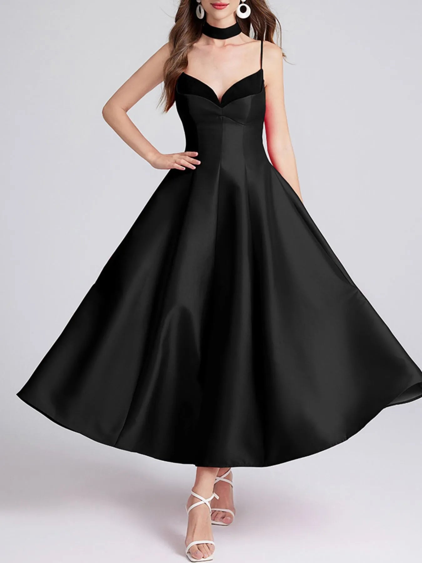Sweetheart Spaghetti Strap Midi Dress with Collar - product image 3