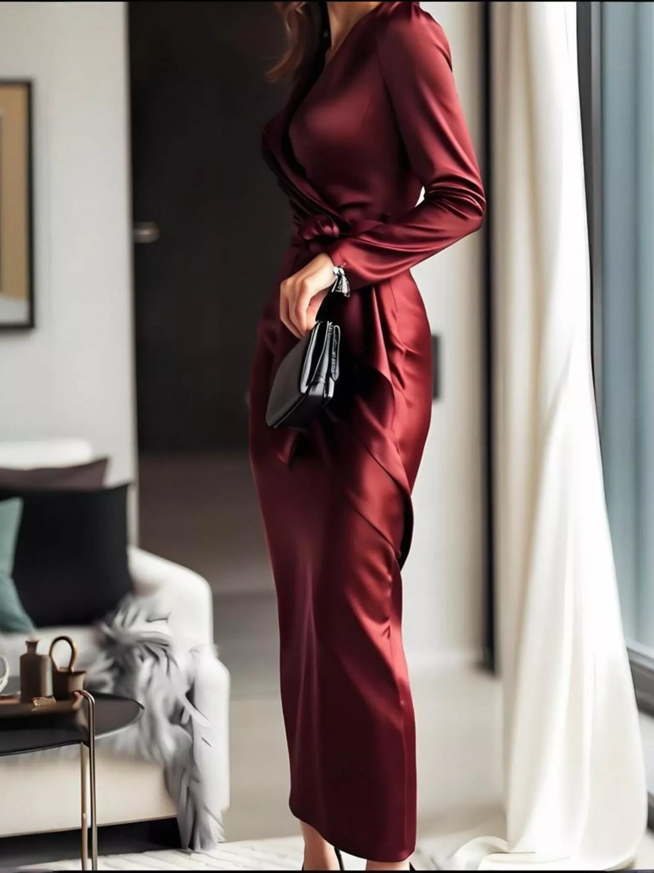Surplice Satin Long Sleeve Dress - product image 2