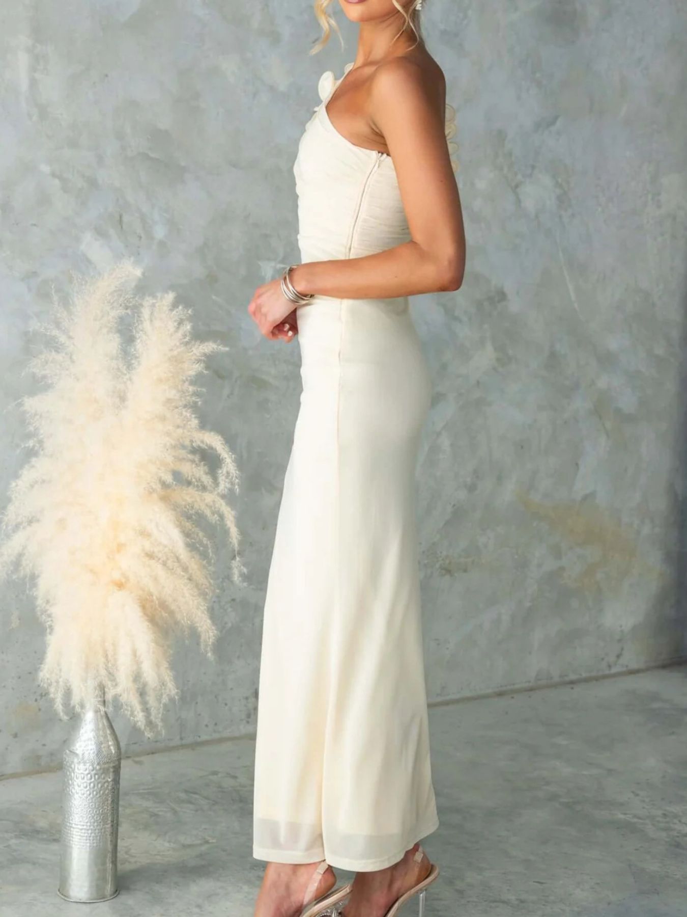 One-Shoulder Floral Trim Sleeveless Maxi Dress - product image 3