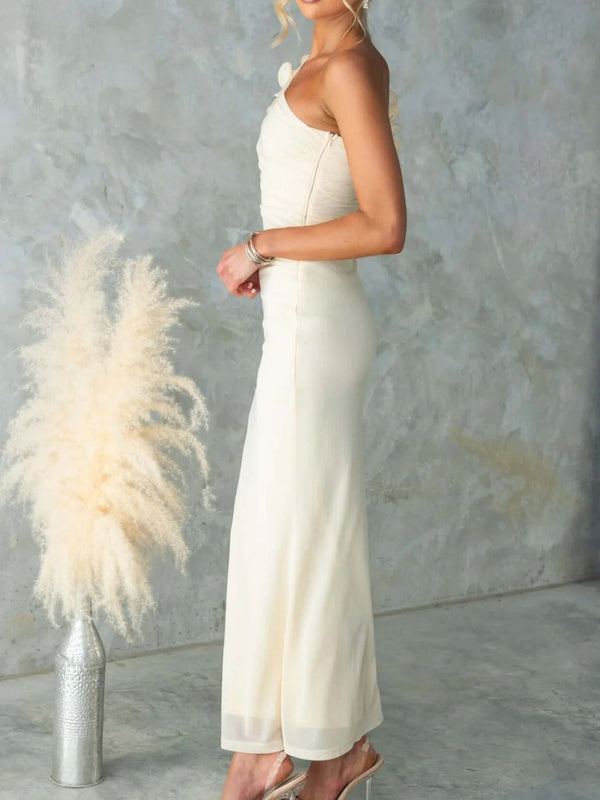 One-Shoulder Floral Trim Sleeveless Maxi Dress - product image 3
