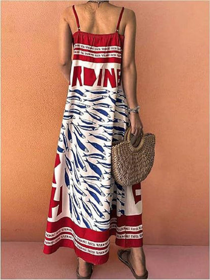 Sardine Print Spaghetti Strap Maxi Dress view 3 - Shopiebay