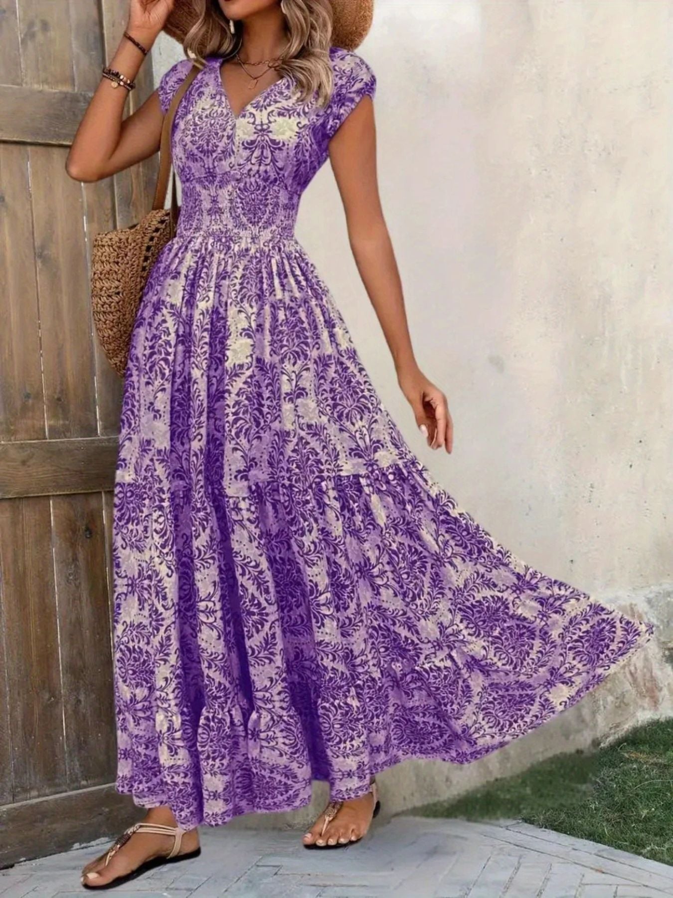Printed Cap Sleeve Maxi Dress - product image 14