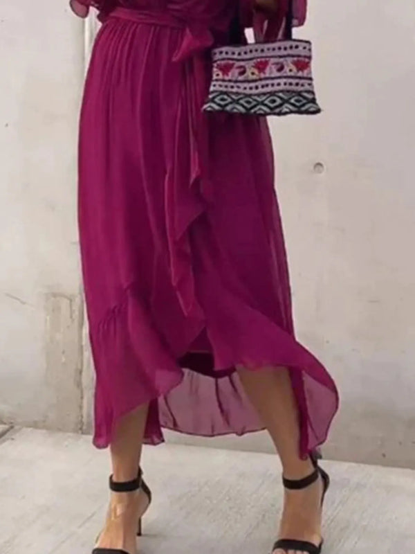 Flowy Tie Front Midi Dress with Flutter Sleeves - product image 15