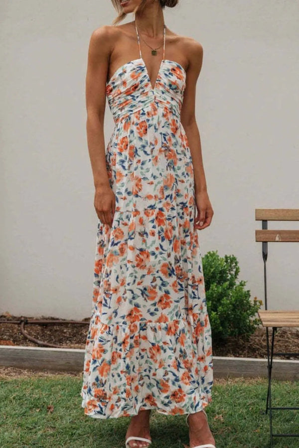 Floral Halter Neck Tiered Maxi Dress view 4 - Shopiebay