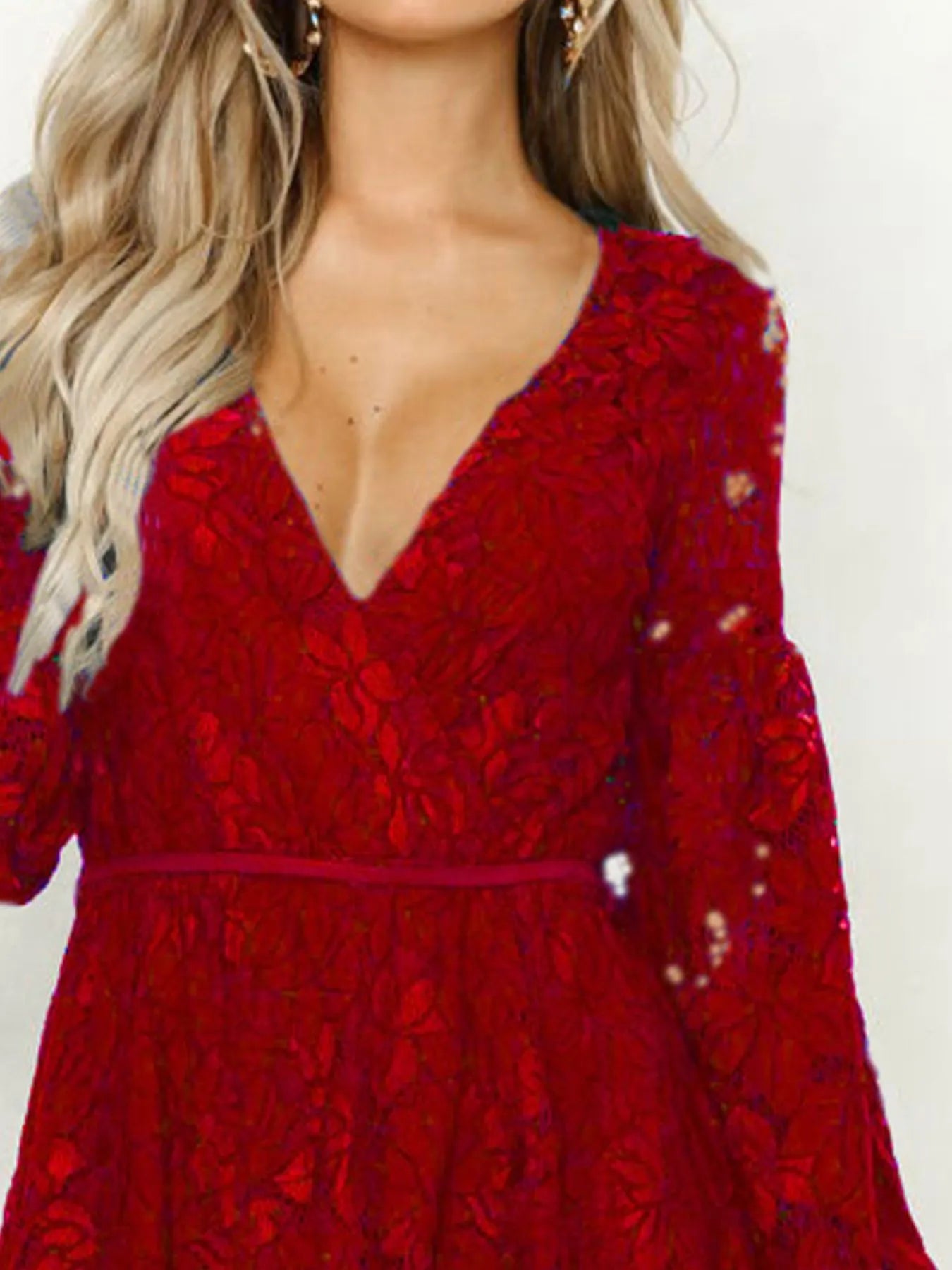 Lace V-Neck Long Sleeve Mini Dress view 6 - Shopiebay