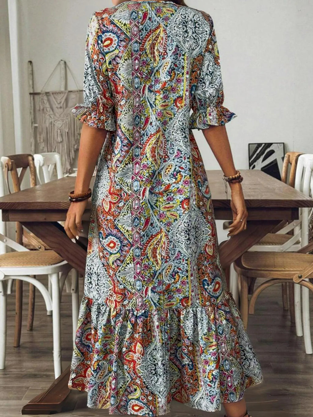 Bohemian Paisley Print V-Neck Midi Dress - product image 6