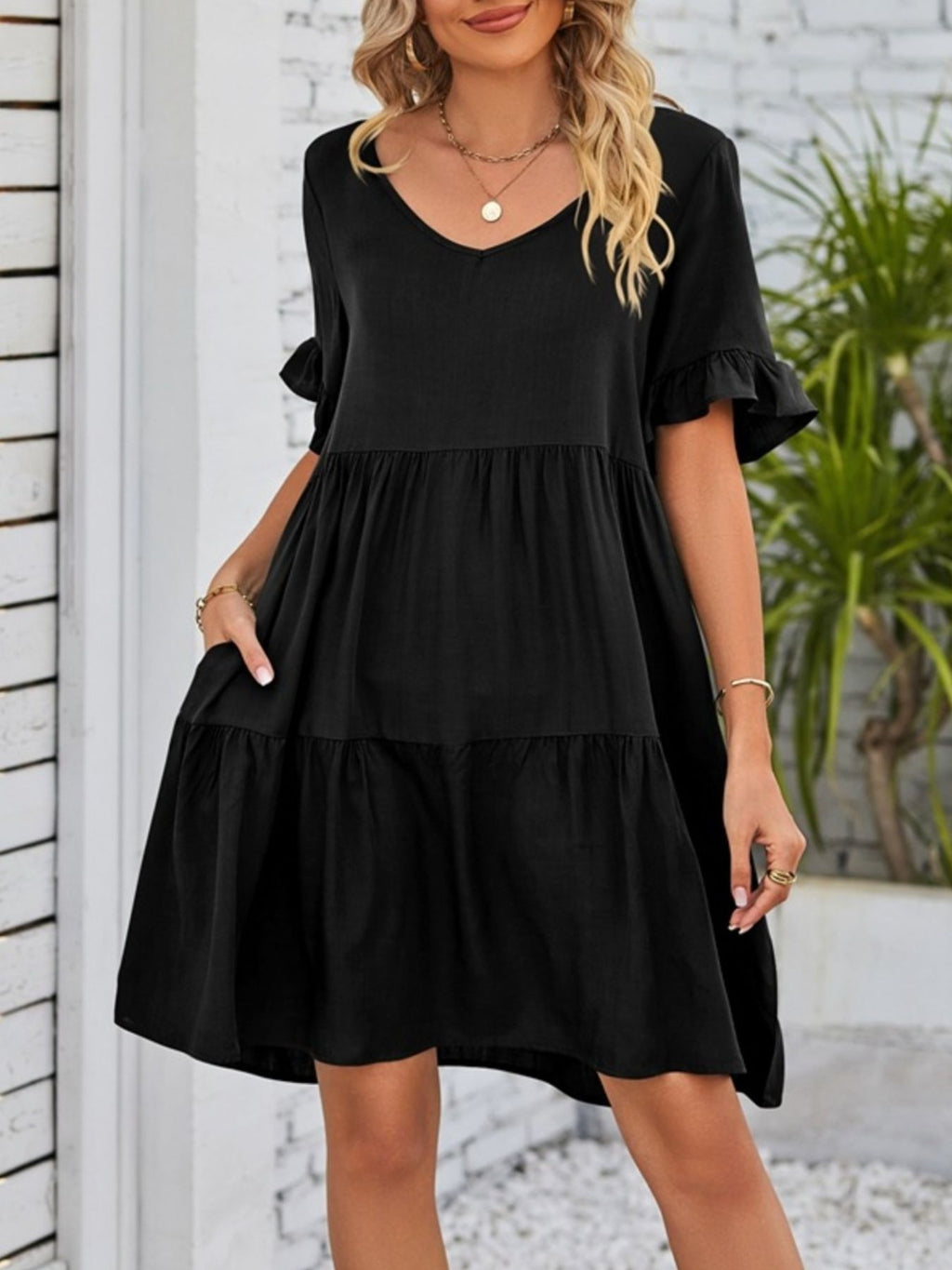 Ruffled Sleeve Tiered Mini Dress - product image 5