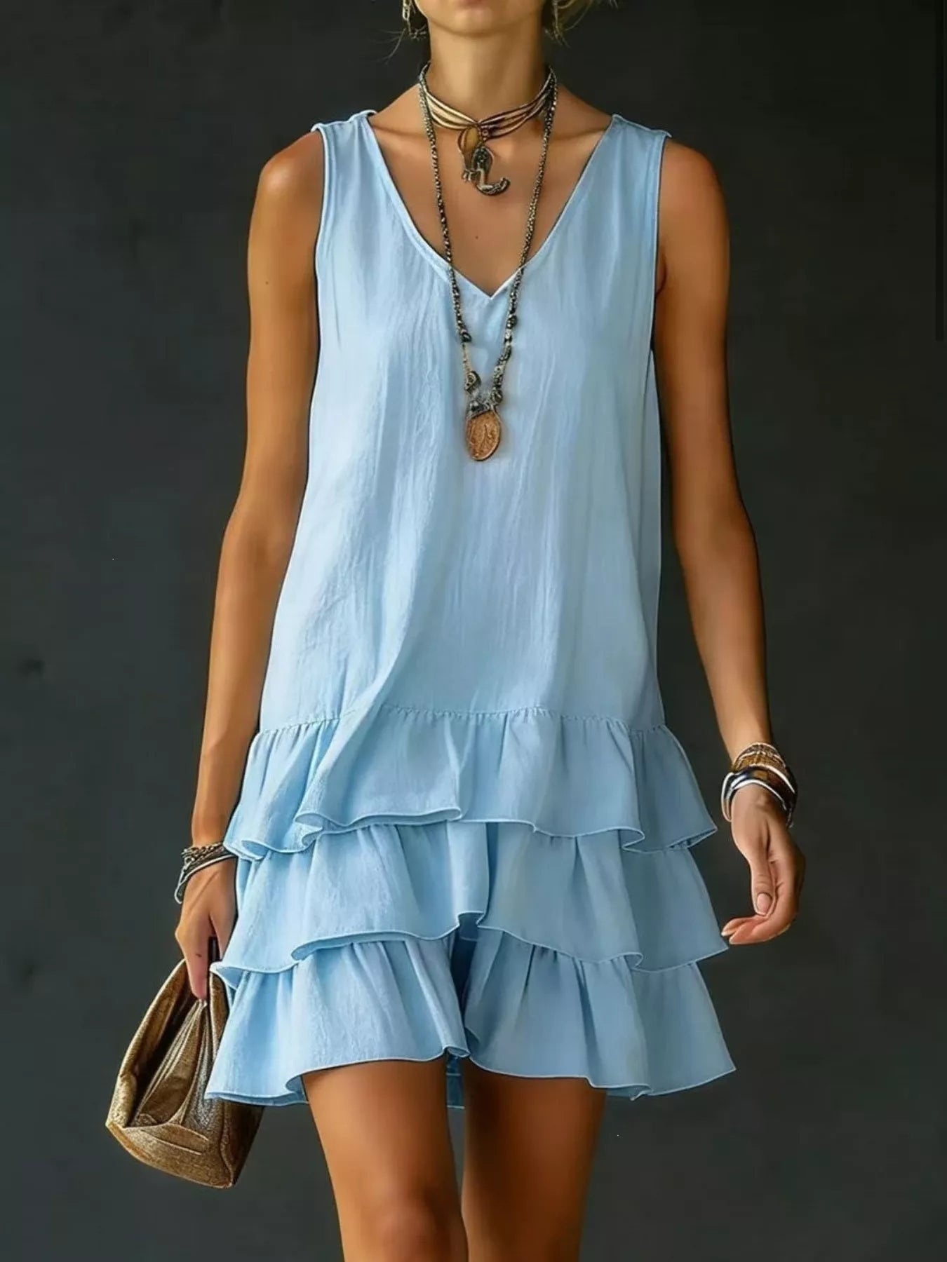 Full Size Ruffled Hem V-Neck Sleeveless Dress Plus Size Main image