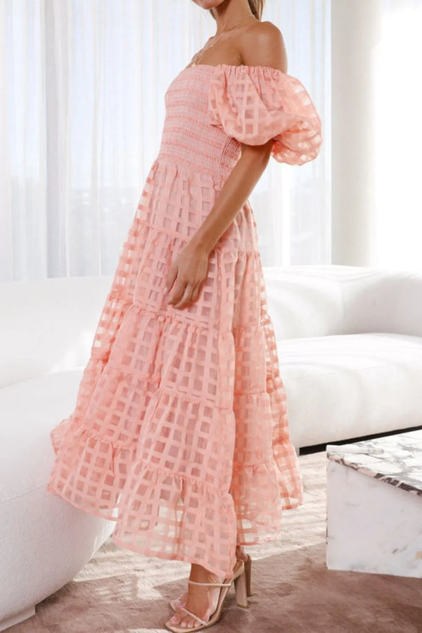 Off Shoulder Short Puff Sleeve Midi Dress - product image 5