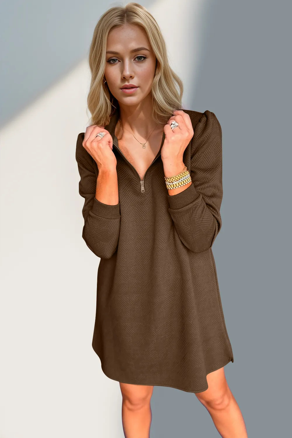 Double Take Textured Quarter Zip Long Sleeve Dress - product image 19