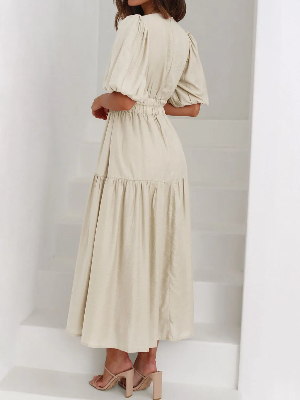 V-Neck Puff Sleeve Midi Dress - product image 13