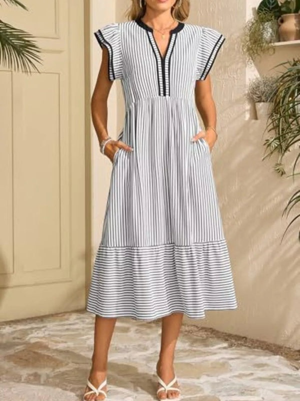 Striped Notched Ruffle Sleeve Dress - product image 8