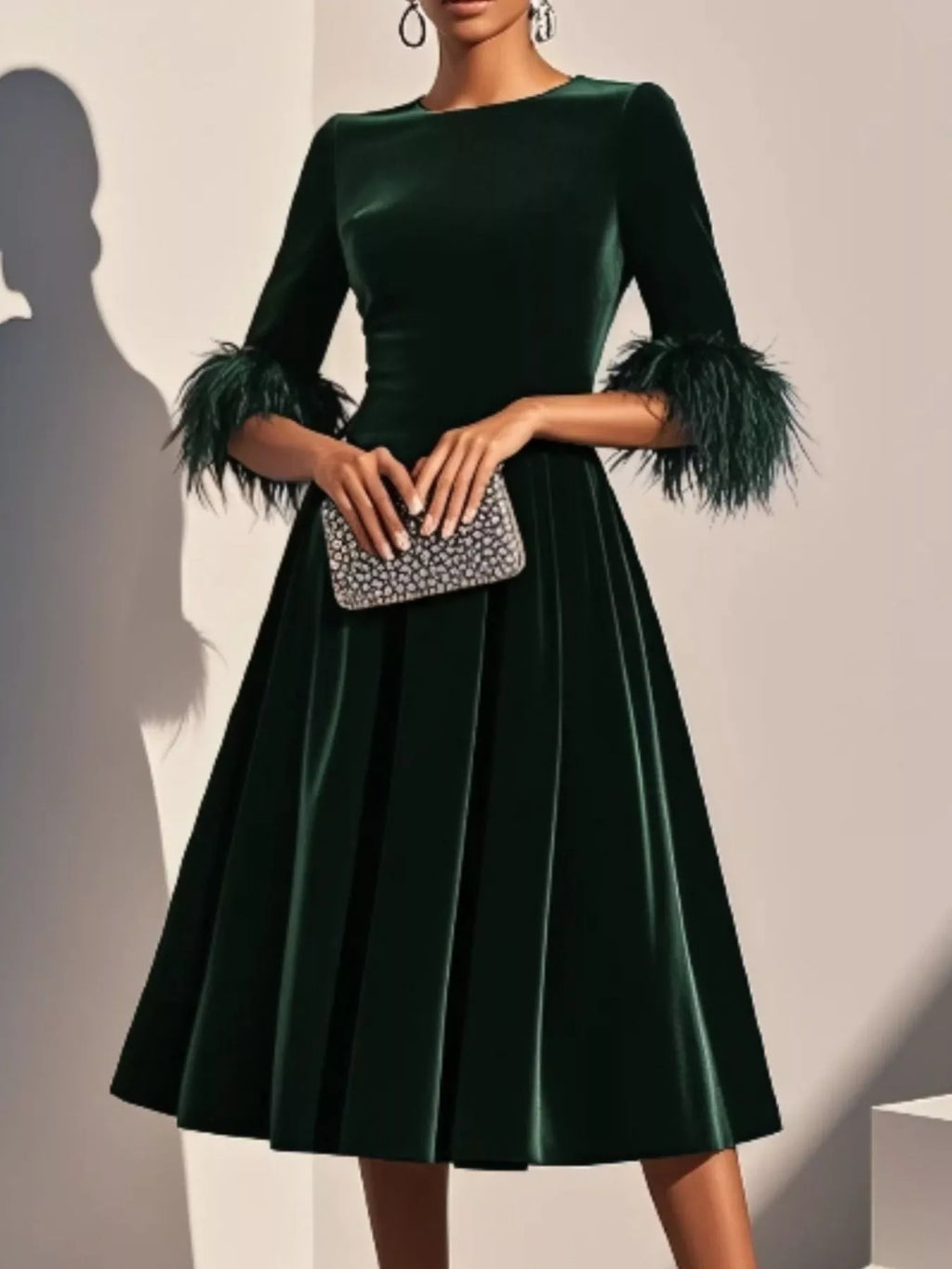 Velvet Midi Dress with Feather Cuffs - product image 5